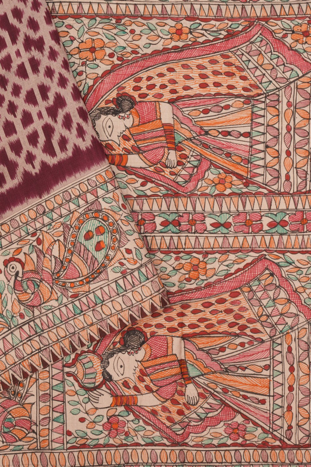 Image of Madhubani Painted Maroon Saree